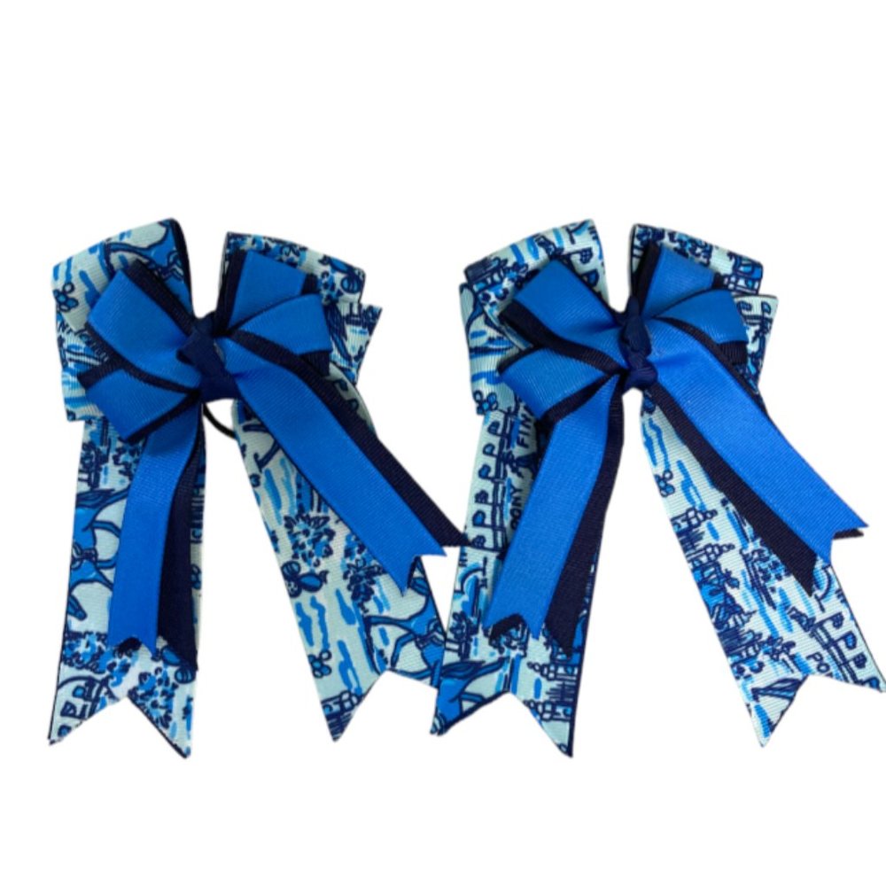 Girls Equestrian Show Bows, Blue Pony Finals Edition
